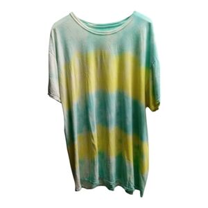 Fruit of The Loom Vintage Aqua Yellow and White Tie Dye Shirt- Size: 2XL